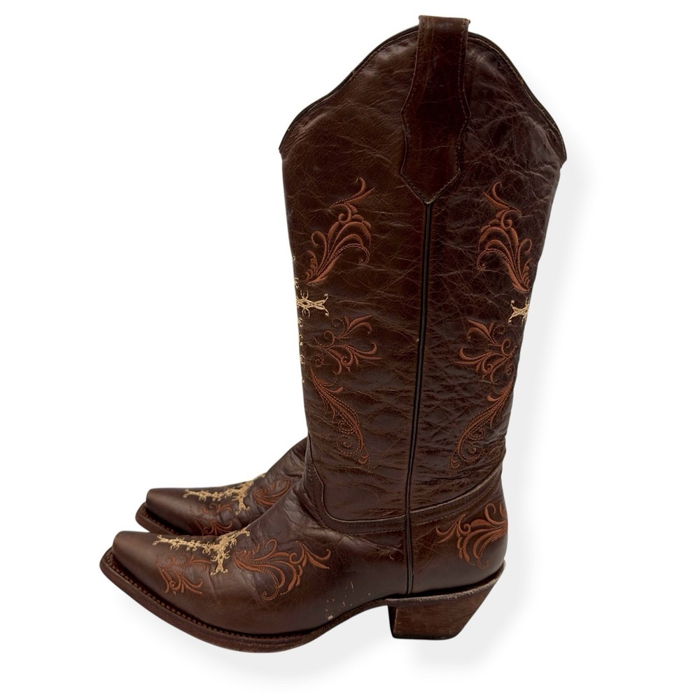 Circle G by Corral Boots L5039 Brown Leather Cross Embroidered Cowboy Women's 9M - Picture 7 of 14